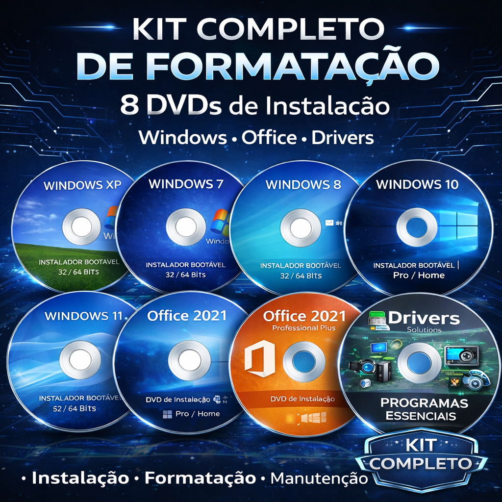 DVD Formatação Windows 11, 10, 8, 7 e XP | Pacot