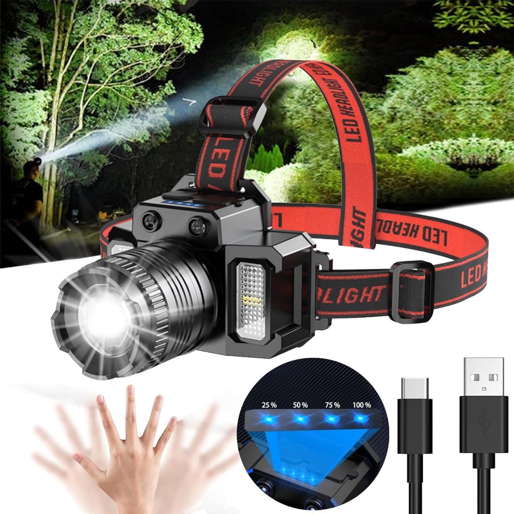 Lanterna de Cabeça Recarregável USB com Sensor, 