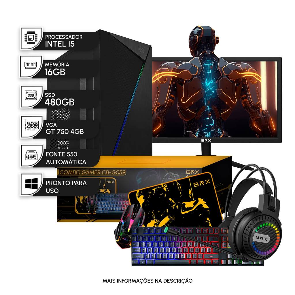 Pc Gamer Completo Brx I5 16gb 480gb Vídeo 4gb 550