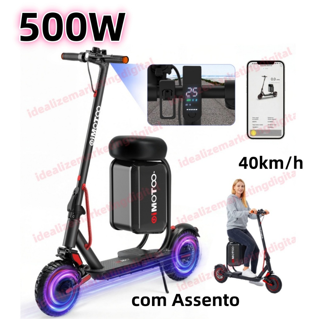 500W Patinete Elétrico 120kg 30km de Autonomia Mo