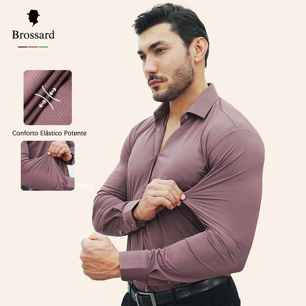 Camisa Social Masculina Slimfit Luxo Elastano Malh