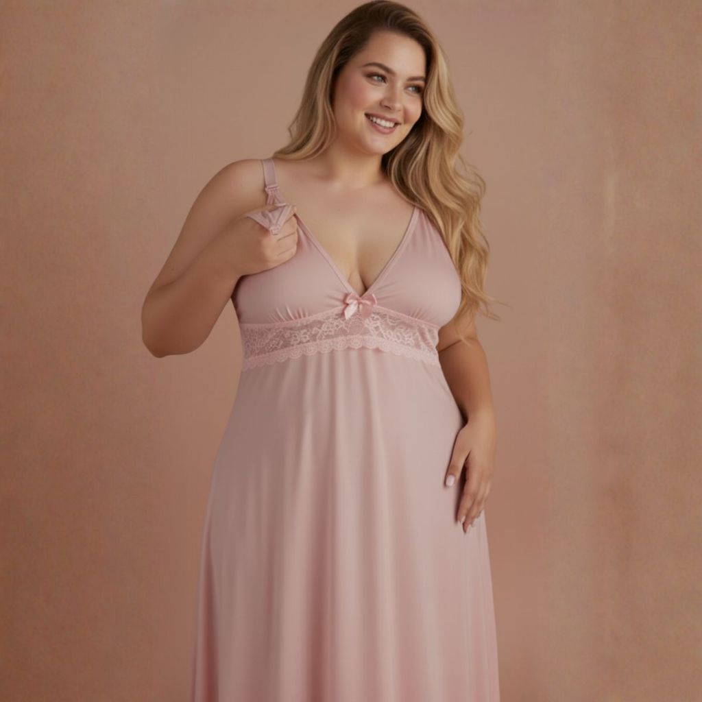 Camisola Amamentação Plus Size com Detalhe em Re
