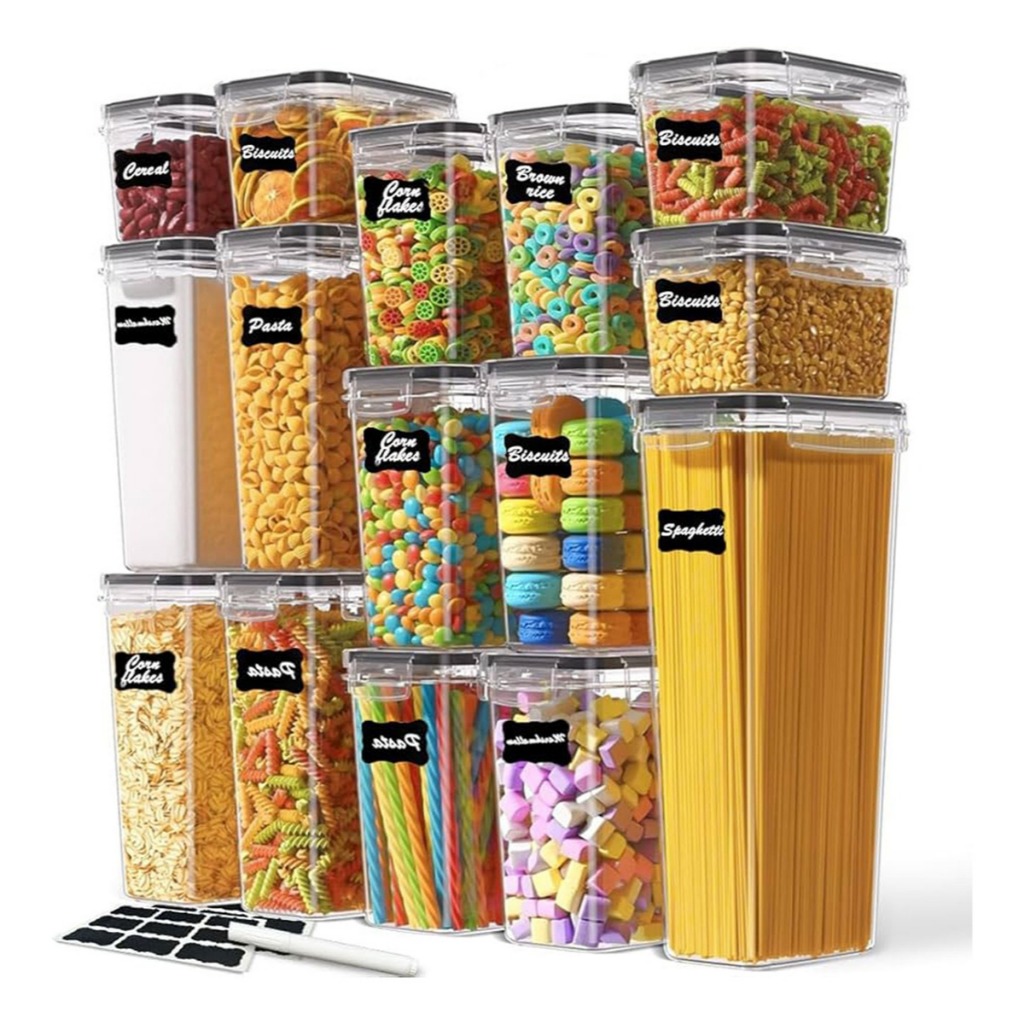 Kit 14 Potes Herméticos Empilháveis Quadrado Res