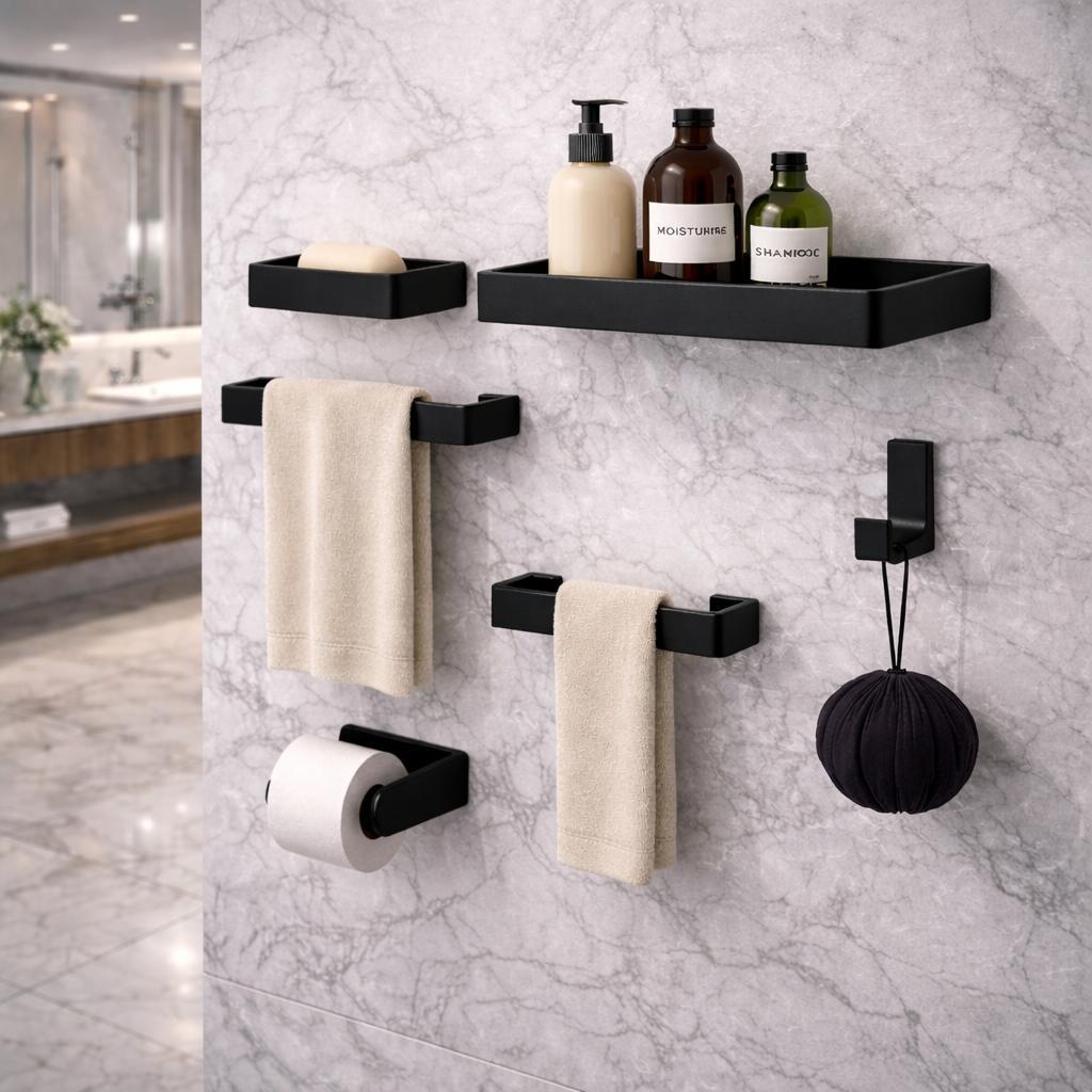 Kit Acessórios Para Banheiro Preto Fosco 6 Peças