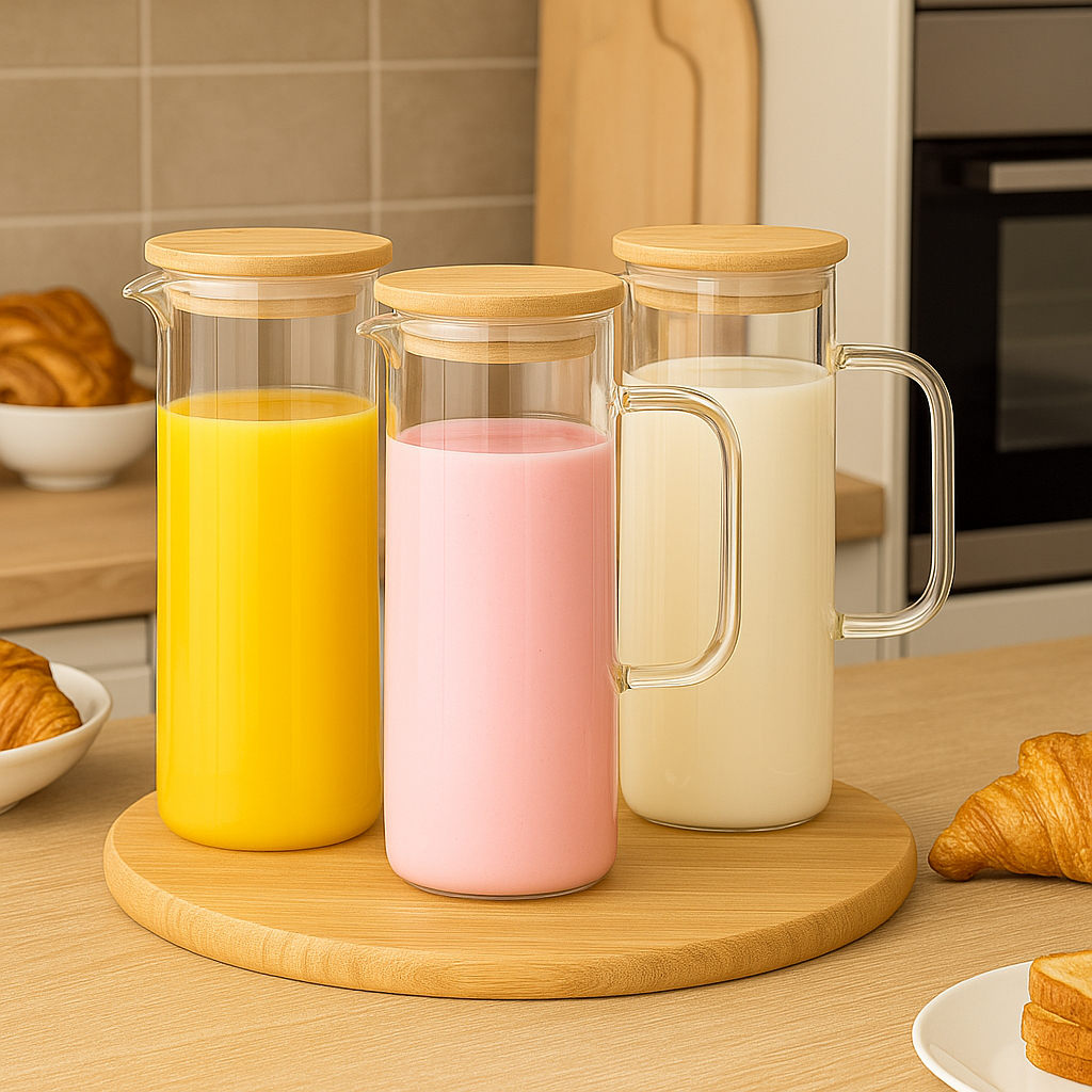 Jarra De Vidro Borossilicato Com Tampa De Bambu 1,