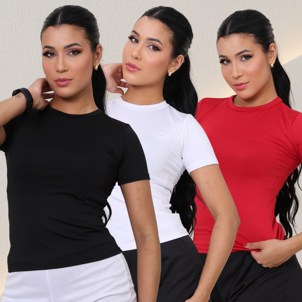 KIT 3: Baby Tee Feminina – Blusa Slim Fit Ma