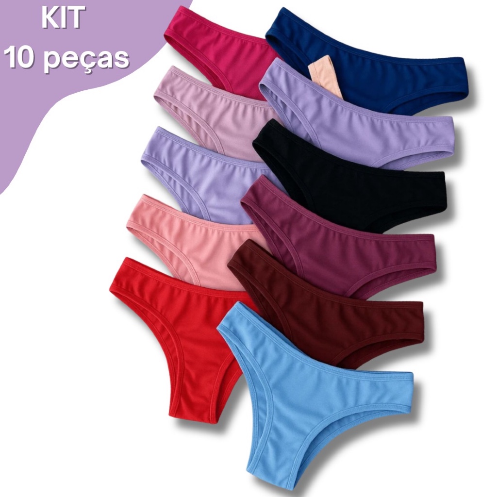 Kit 10 e 05  Calcinha Lisa Feminina Modelo Tanga C