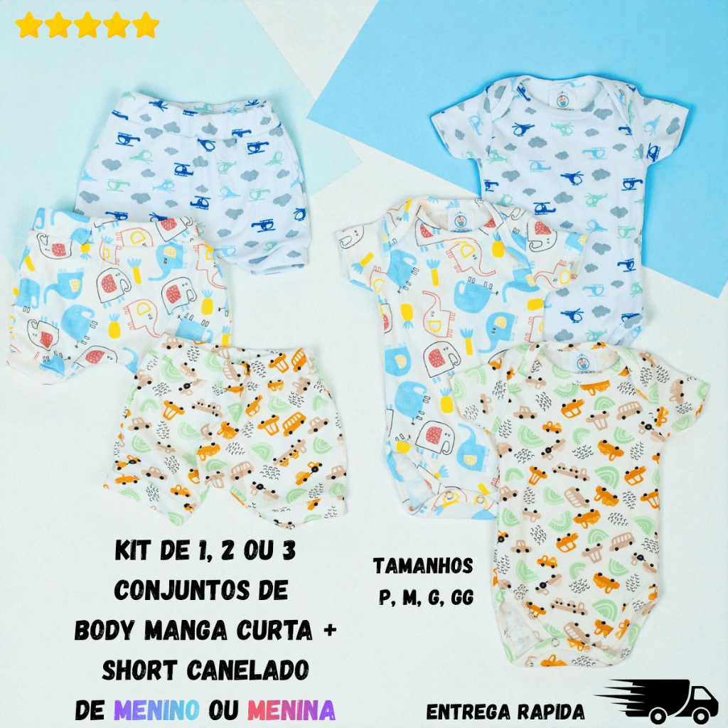 Kit Body de Bebe Manga Curta + Short Canelado Esta