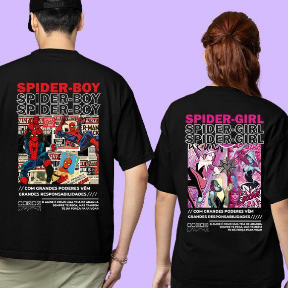 Camisetas Kit Casal Spider-Man + Spider-Girl  Geek