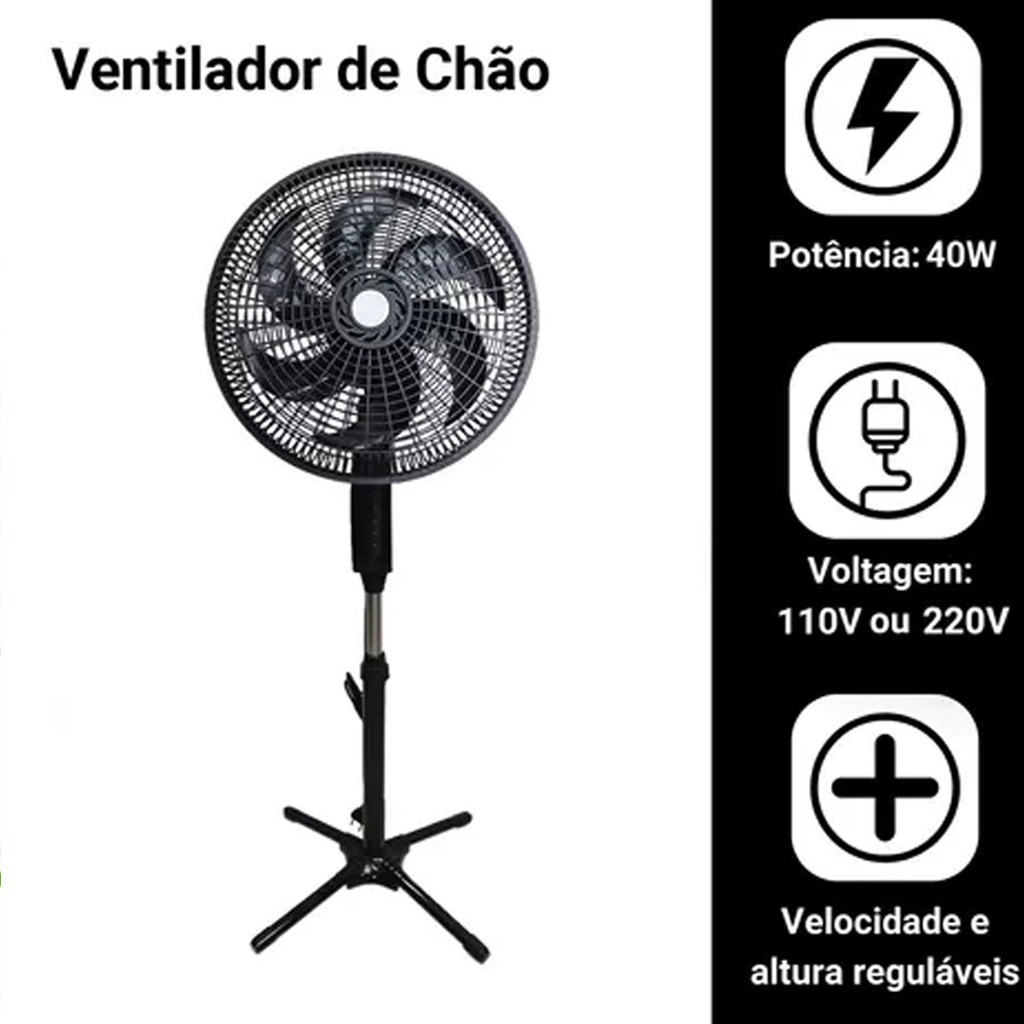 Ventilador de Pé/Chão 18 Polegadas Turbo Ajustá