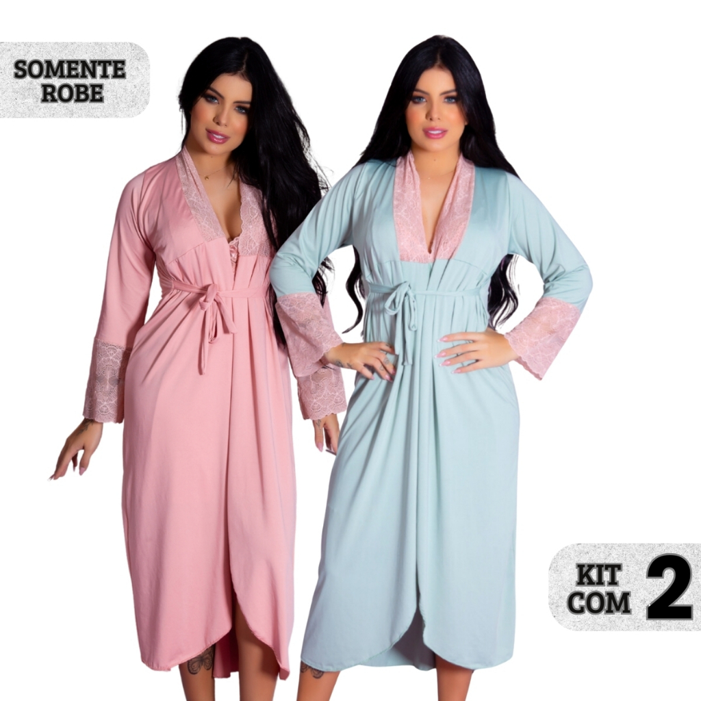 Kit 2 Robes Roupão Longo Roupa de Banho Com Detal