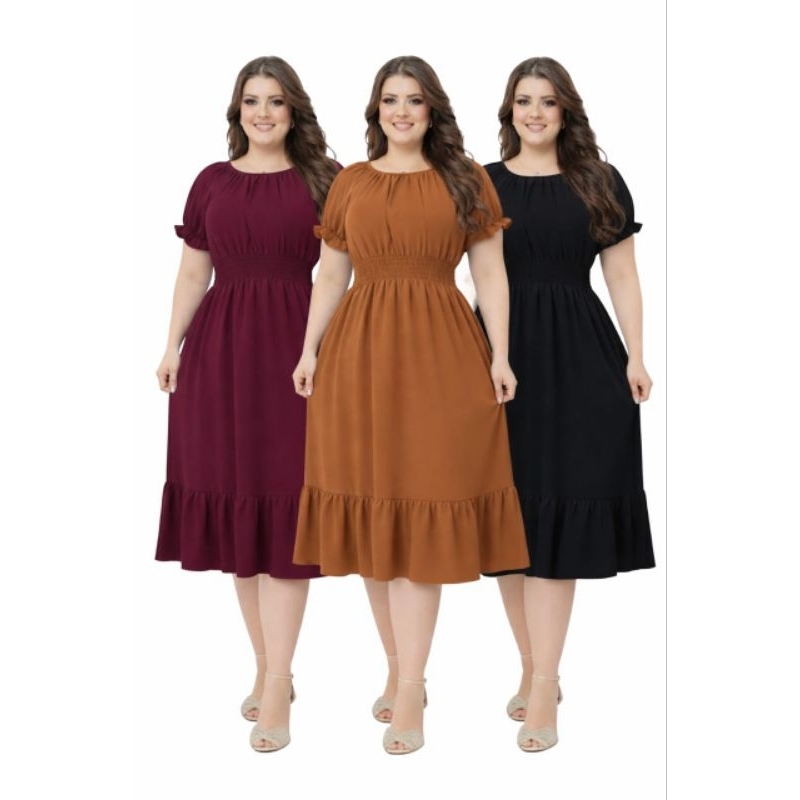 VESTIDO FEMININO MIDI MANGA PRINCESA MODA EVANGÉL