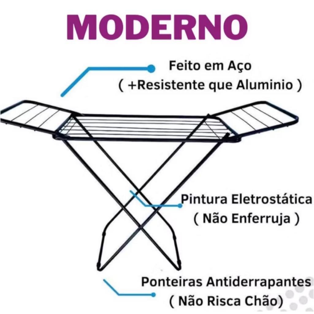 Varal De Chão Com Abas Reforçado Dobrável Aço 
