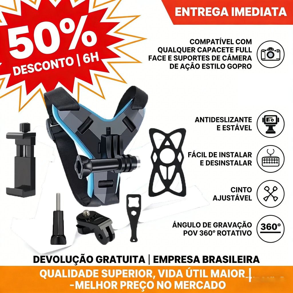 Suporte Go Pro Queixo Cinta Capacete Universal Gop