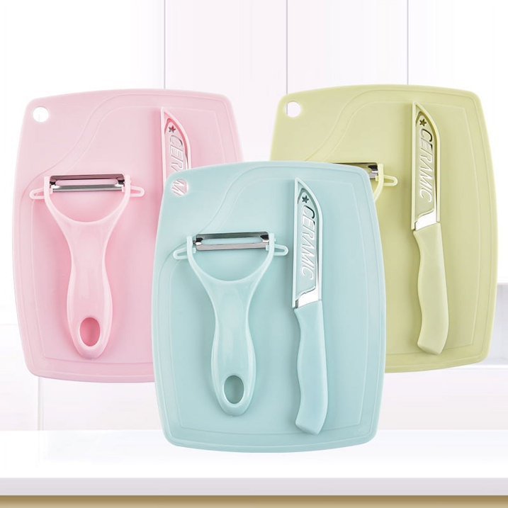 Kit3 Tábua de Corte, Faca e Descascador Conjunto 