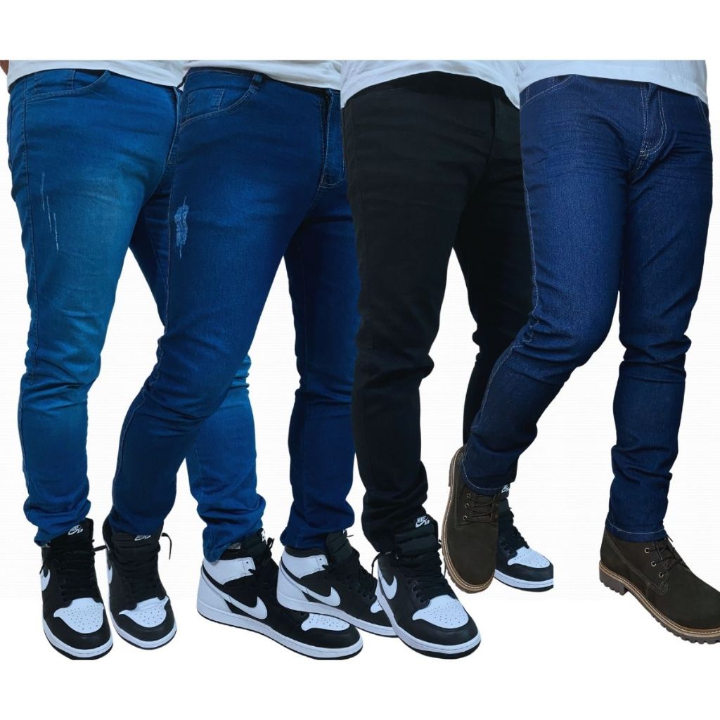 Calça Jeans Masculina Kit Com 4 Slim Fit Premium 
