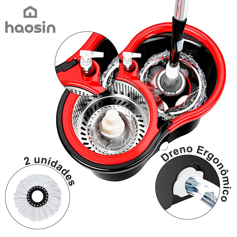 Haosin Mop Girátorio Esfregão 360° de Aço inox