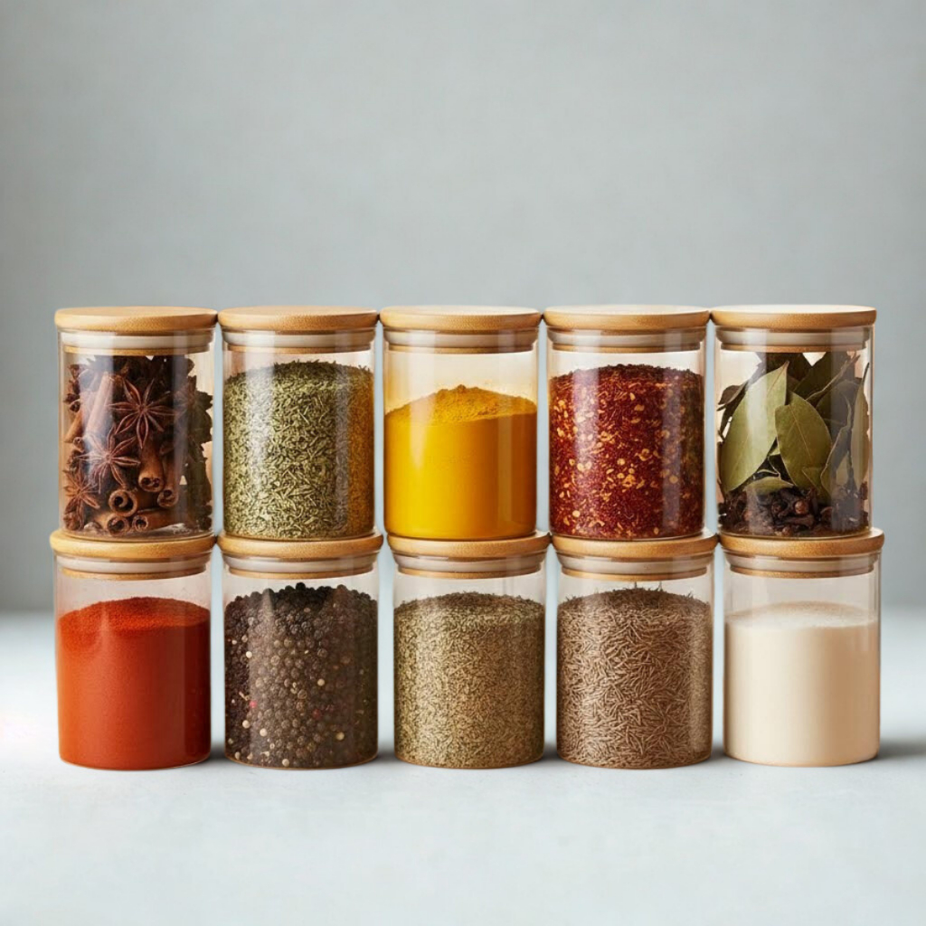Kit 10 Porta Temperos 250ML Vidro Tampa de Bambu P