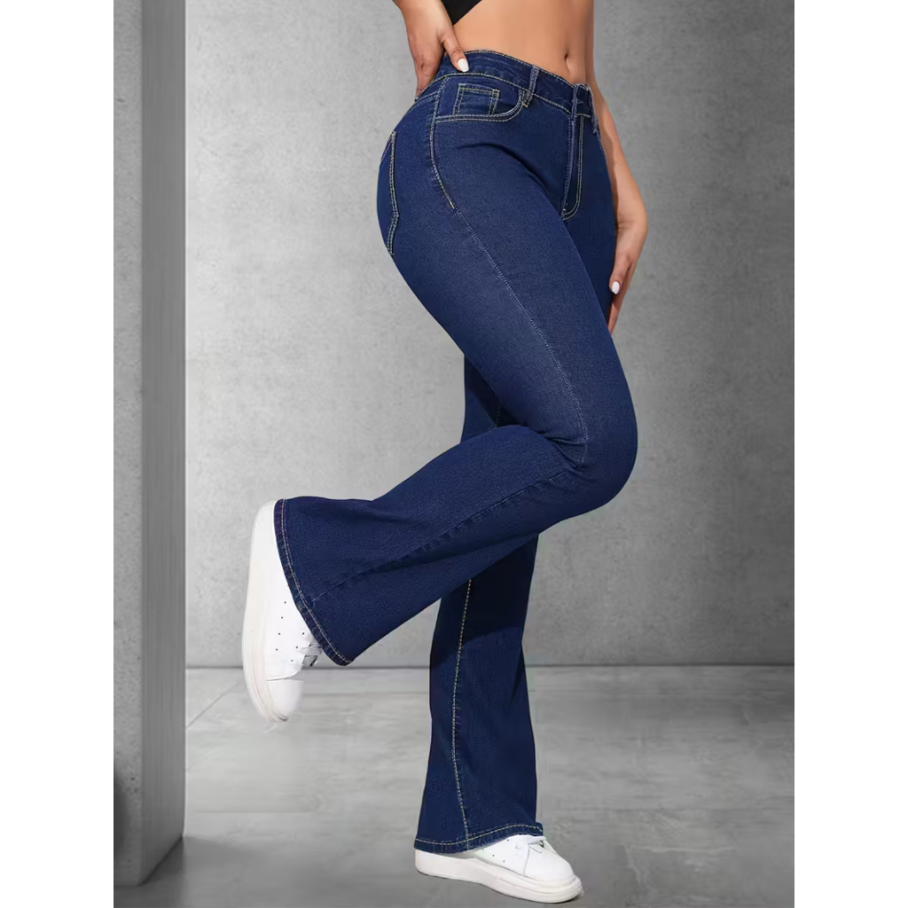 Calça Flare Jeans Feminina Boca de Sino Cintura A