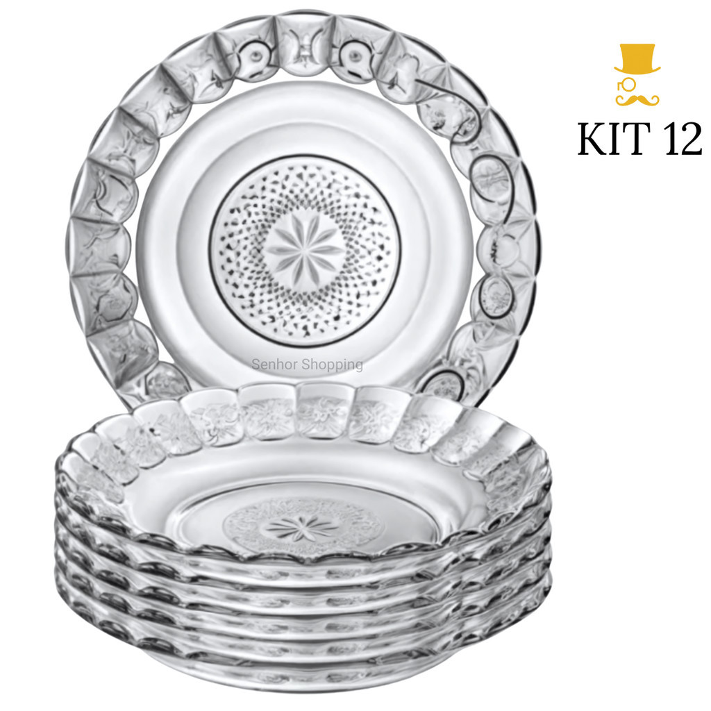 Kit Até 12 Pratos De Vidro Egípcio Fundo Transpa
