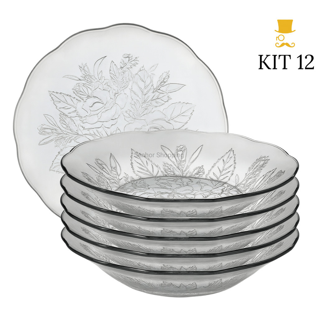 Jogo De Pratos Vidro Fundos 4 a 12 Peças Em Vidro