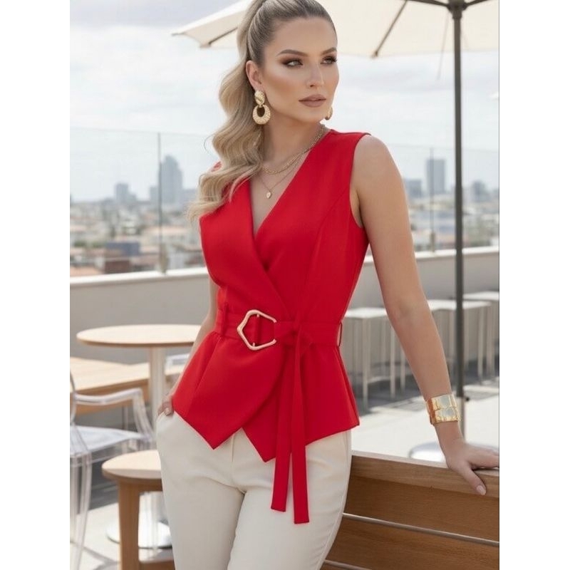 blusa camisa colete chique, moderna e social femin