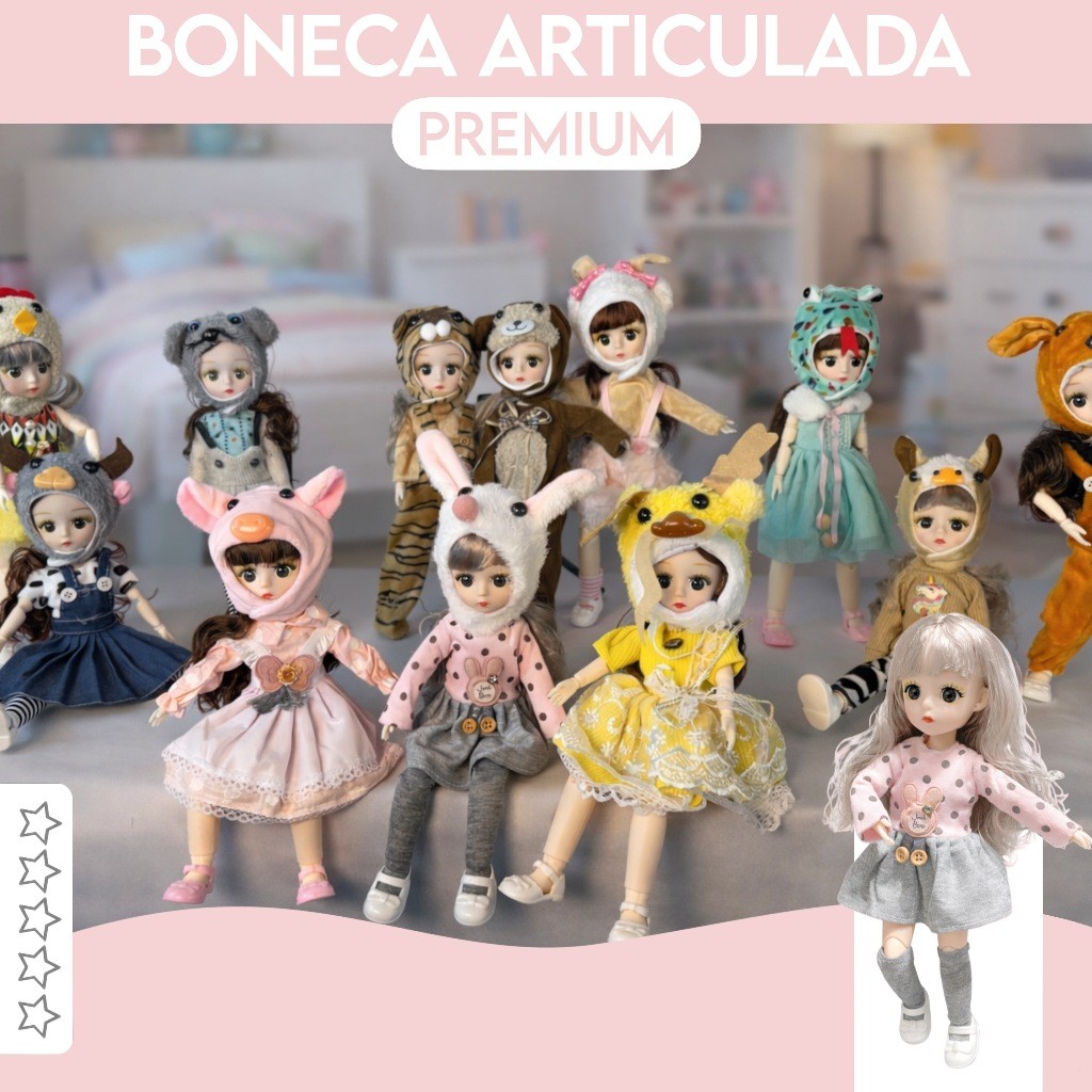 Boneca Articulada 30cm Fantasia Animal Ideal para 