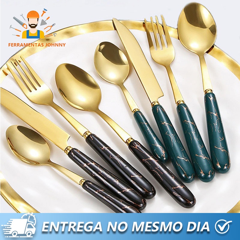 Kit 24 peças Talheres Colher Garfo Faca Luxo Linh