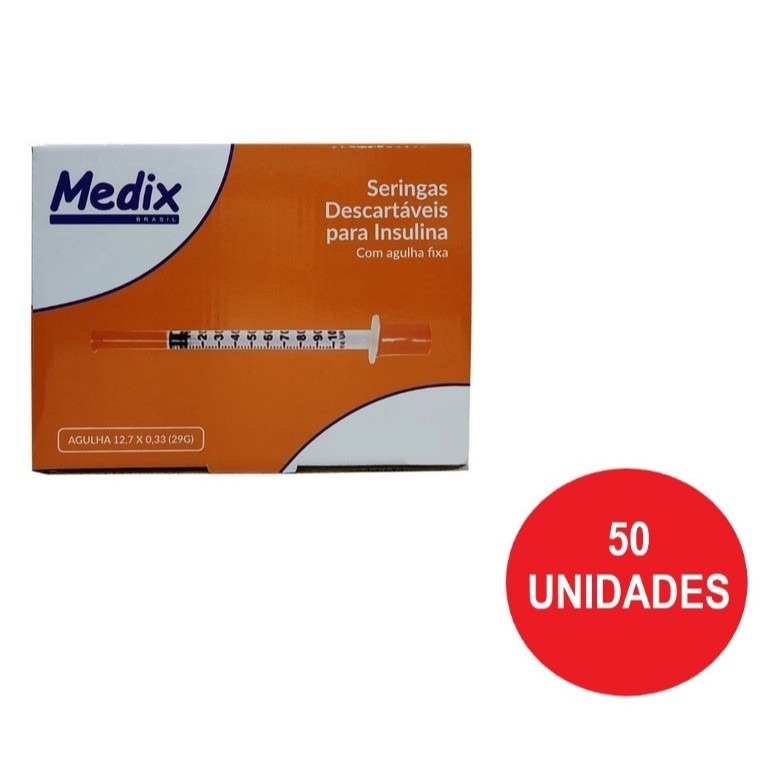 Seringa de Insulina 1ml 100UI com Agulha Fixa 8 x 