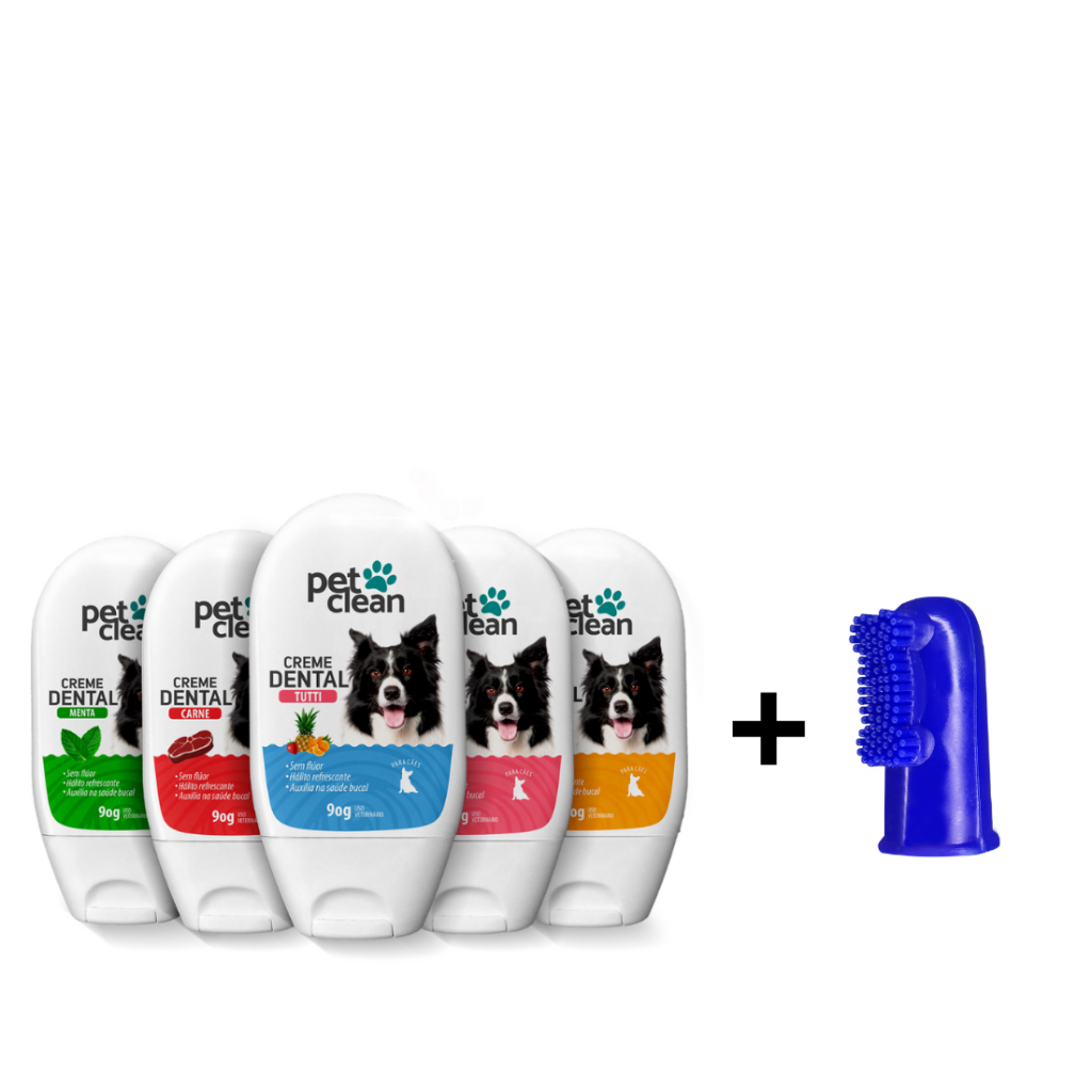 Kit Creme Dental + Escova Dedeira para Cães Gato 