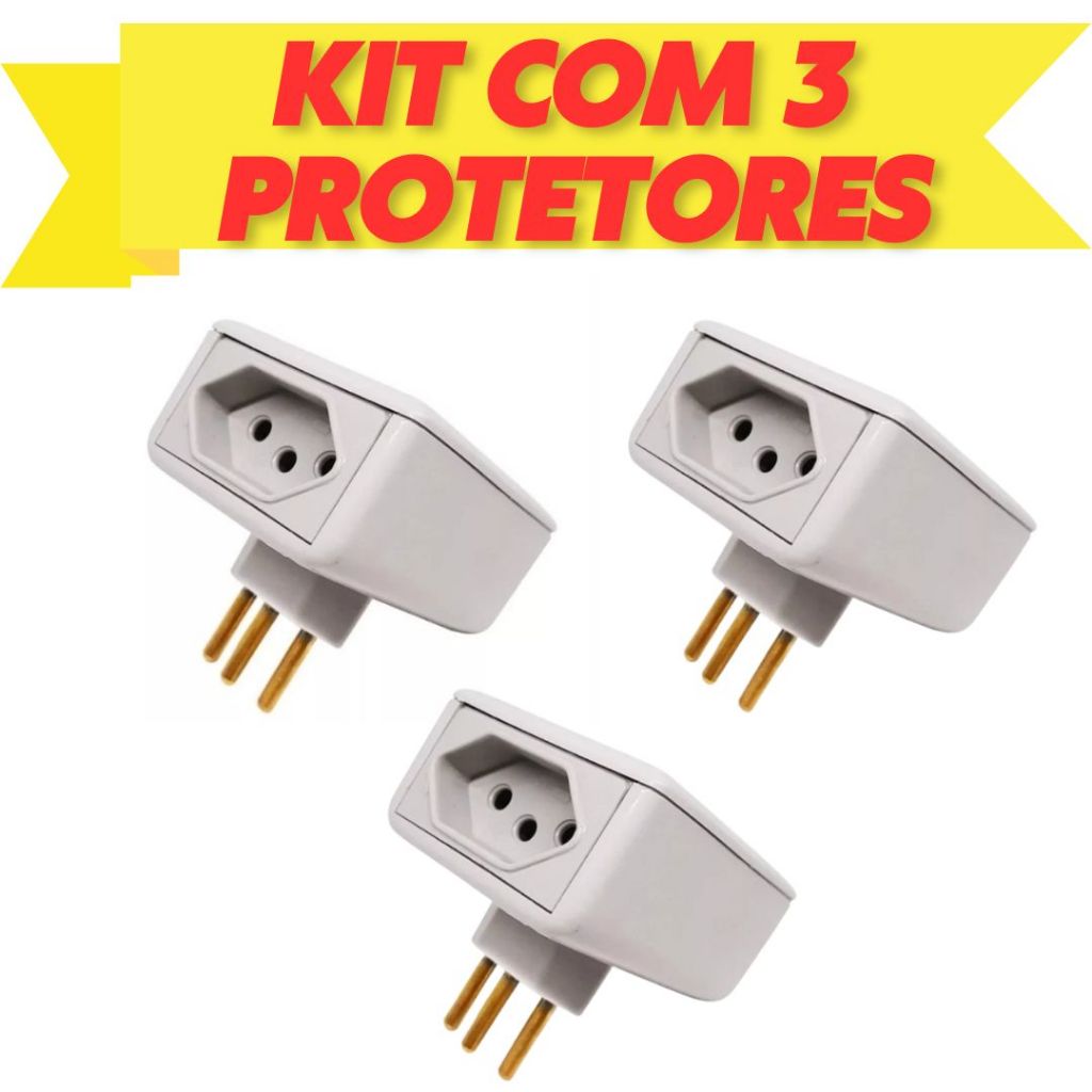 Kit com 3 Protetor Contra Raio Surtos Picos Eletro