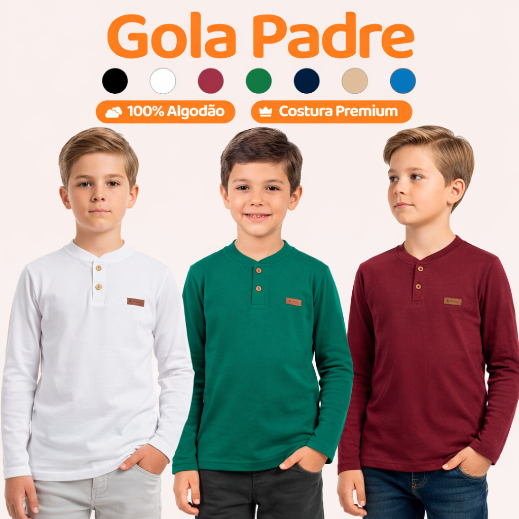 Camisa infantil Manga Longa Social Menino Gola Pad
