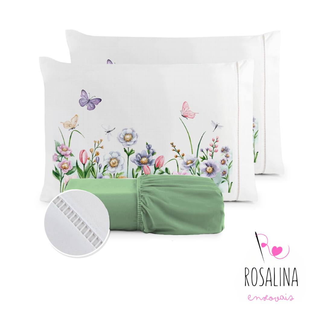 Kit Jogo de Cama Lençol Liso Fronha Estampada Mic