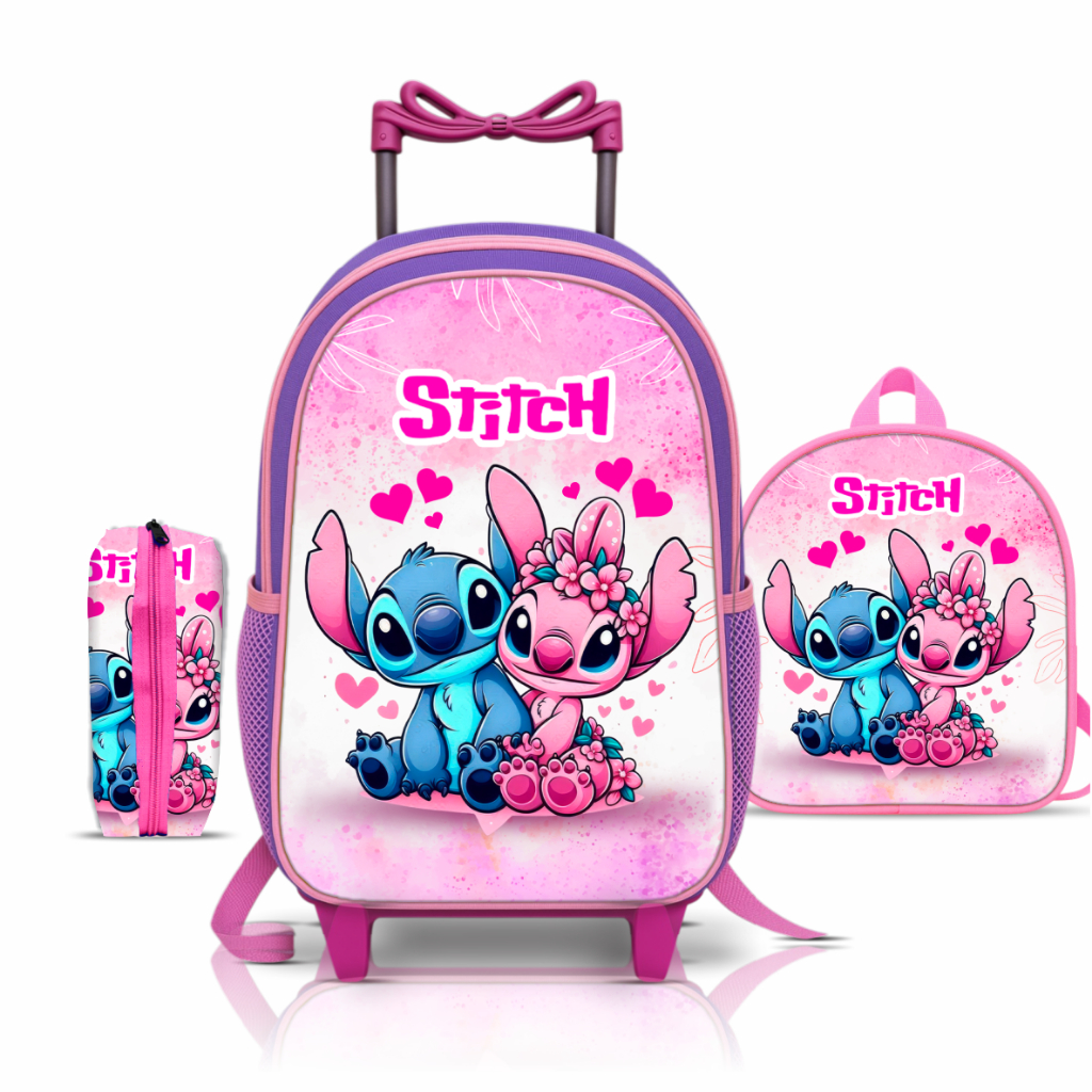 Kit mochila escolar Stitch Angel com lancheira e E