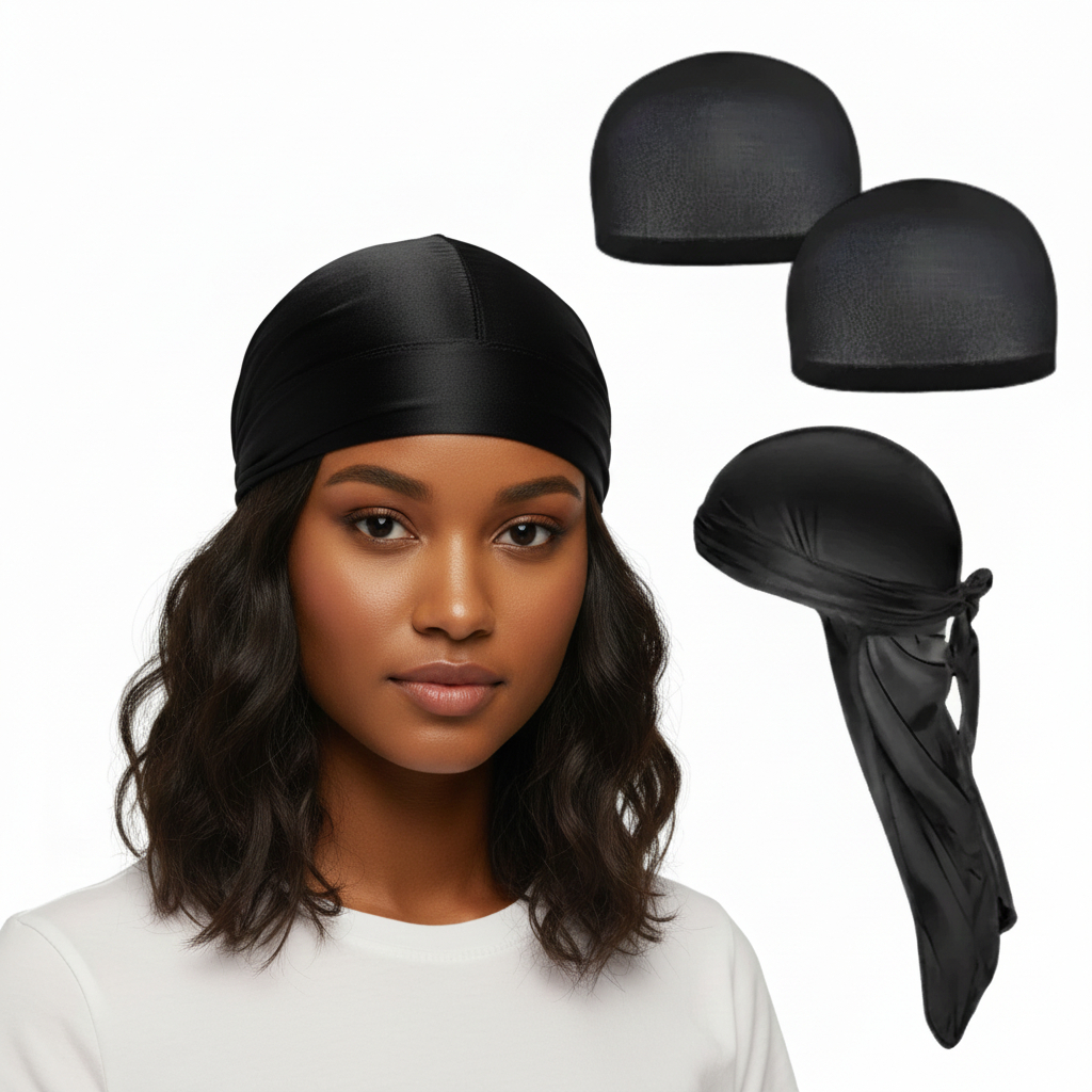 Kit Durag a Malha + 2 Toucas Nero Antifrizz, Waves