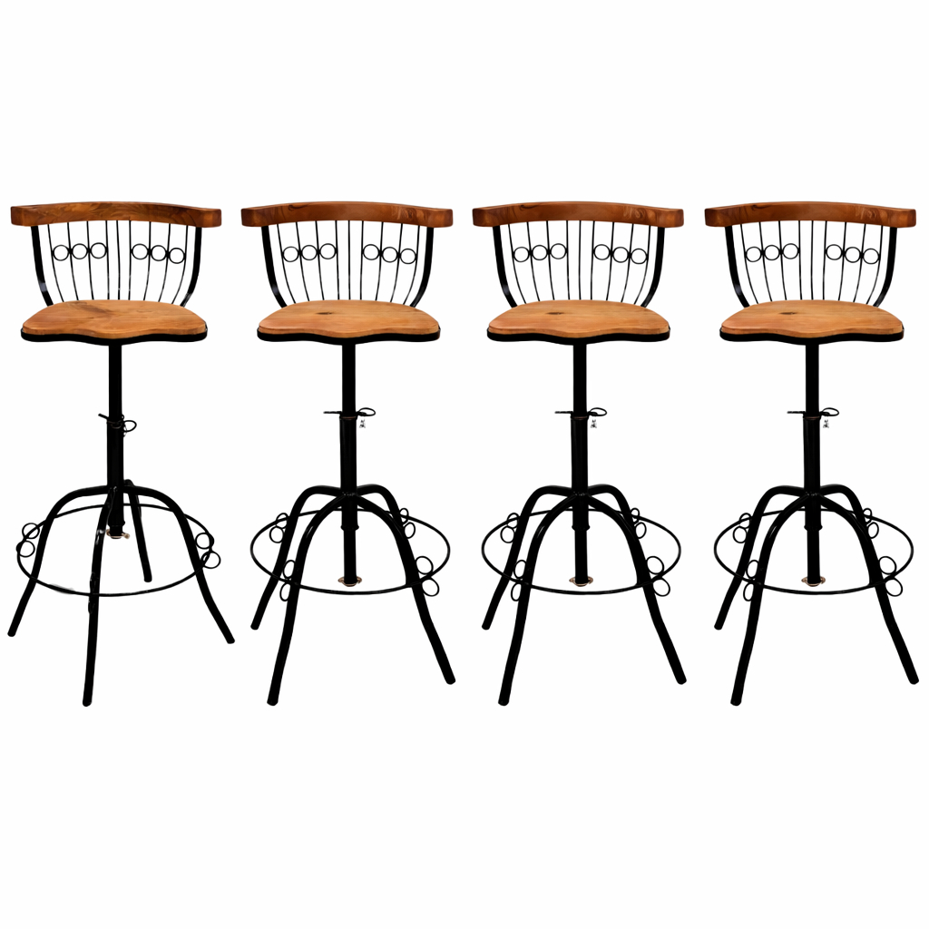 Conjunto 4 Banquetas Ferro E Madeira Regulável e 