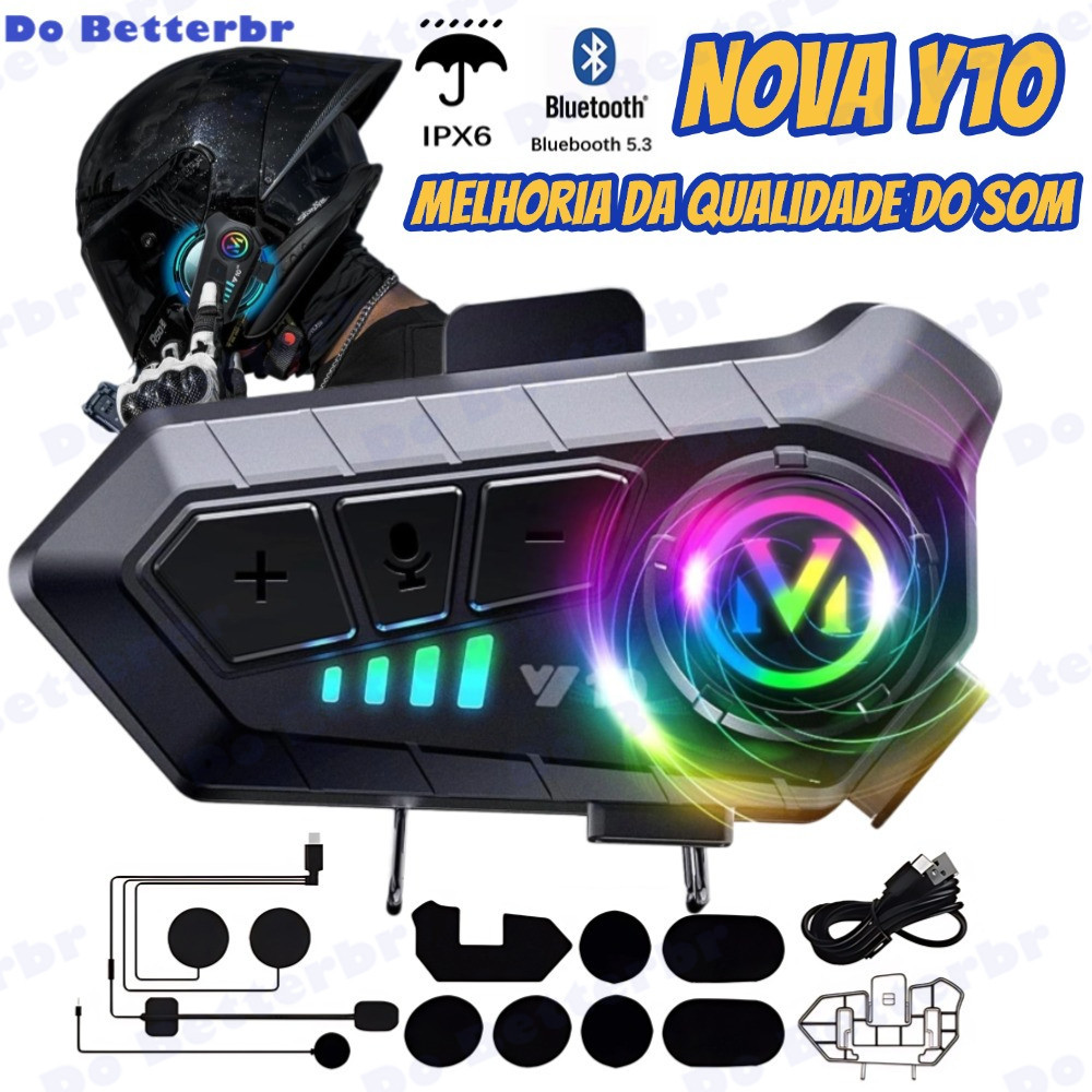 NOVA Y10 Fone De Capacete Com Luz Ambiente Bluetoo