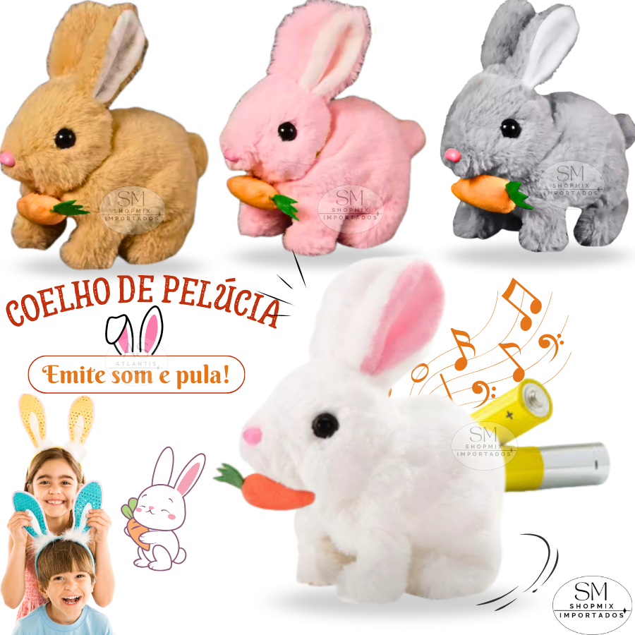 Coelho Pelúcia Páscoa Brinquedo Coelhinho Pula E