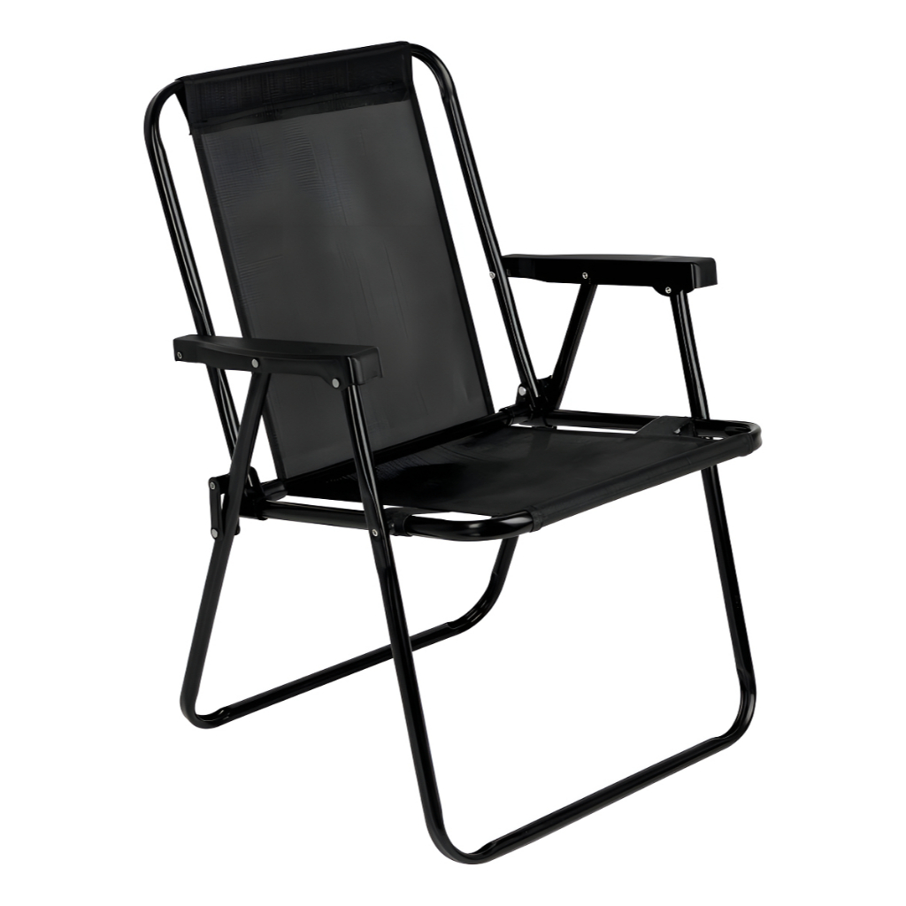 Cadeira Alta de Praia MOR Dobrável Preta Leve Ref