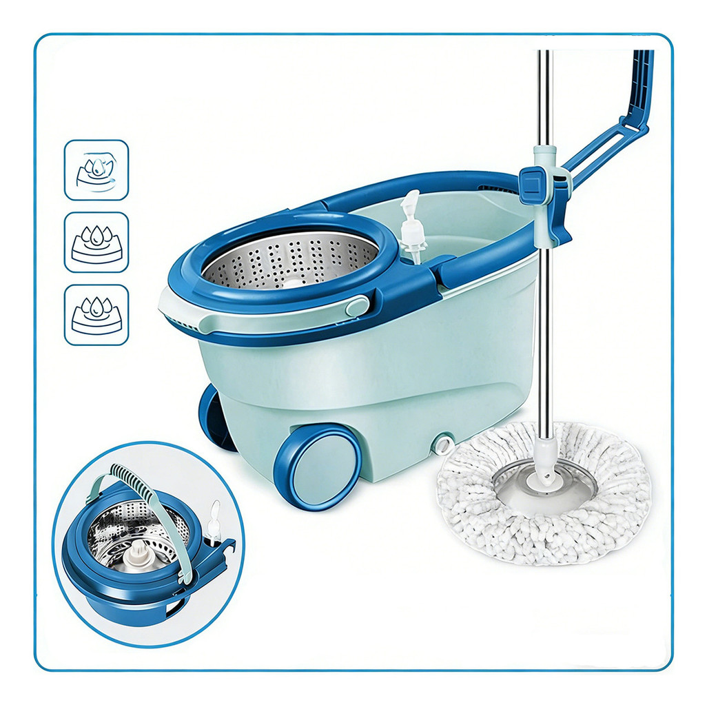 Mop Giratorio Com cabo de 110 cm Cesto Em Inox 