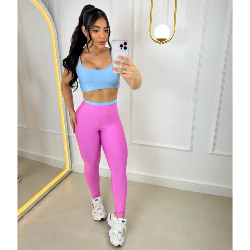 Conjunto Fitness Calça Legging e Top com Bojo Fem