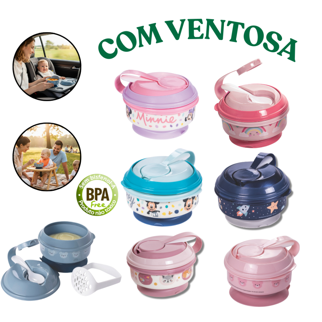 Kit pote papinha sopa com amassador ventosa para b