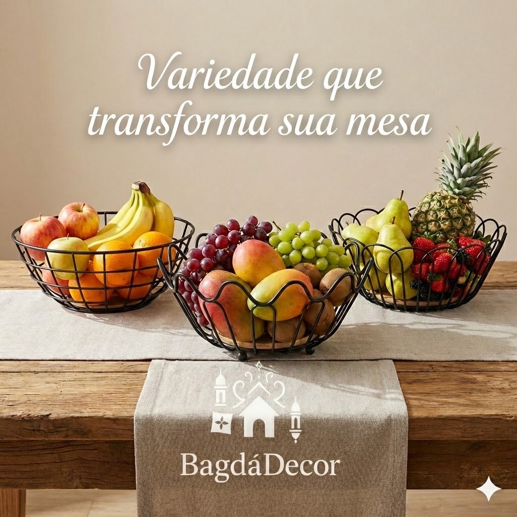 Fruteira Decorativa Preta com Base de Bambu   Mode