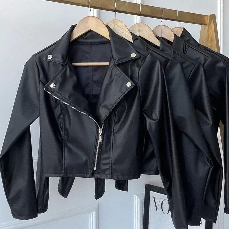 Jaqueta De Couro Feminina Com Ziper Inverno Elegan