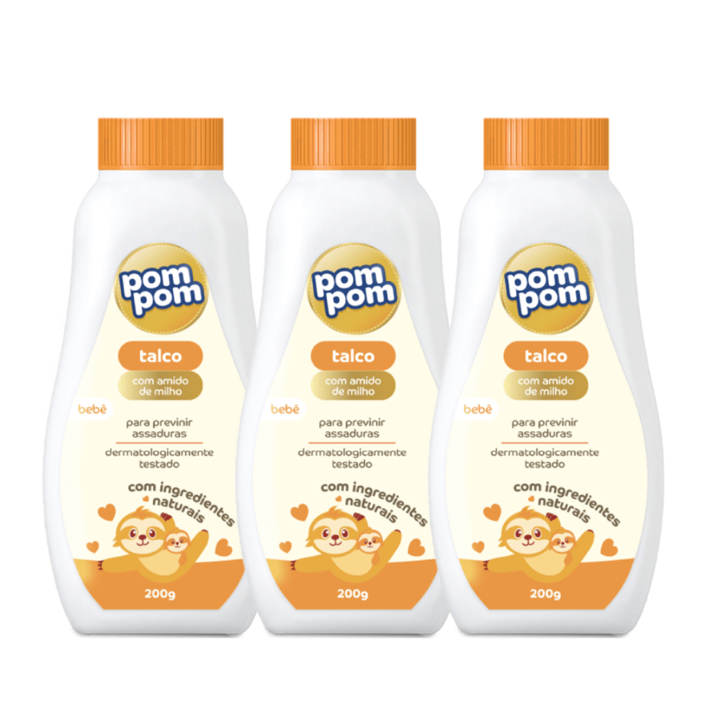 Kit com 3 Talcos Infantil Pom Pom 200g – Pro