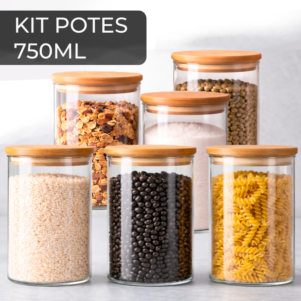Kit 2 ou 4 ou 6 Potes De Vidro Hermético 750ml Ta