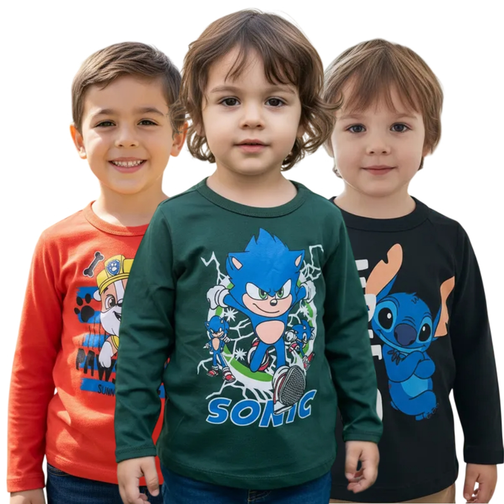 Kit 5 Camiseta Infantil Masculina Manga Longa Esta