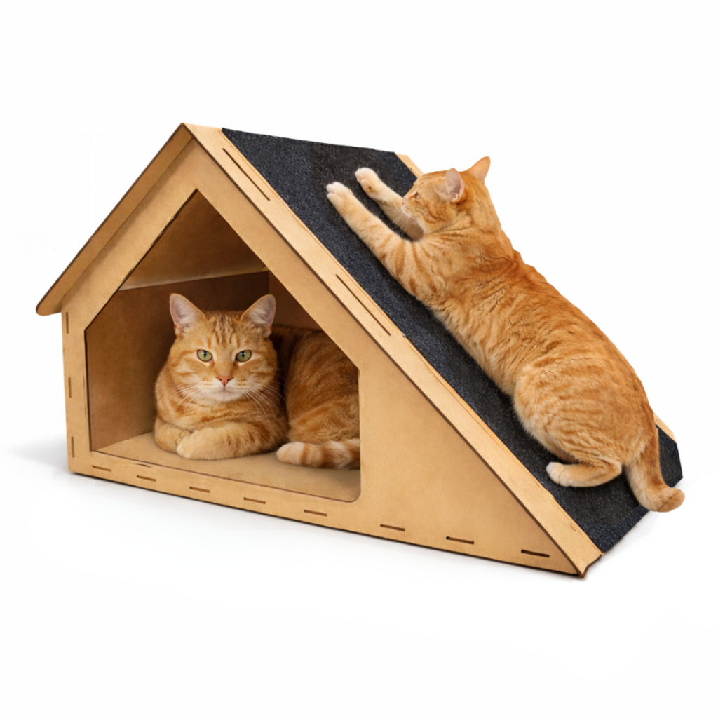 Casinha Gato MDF com Arranhador e Rampa 47x30cm
