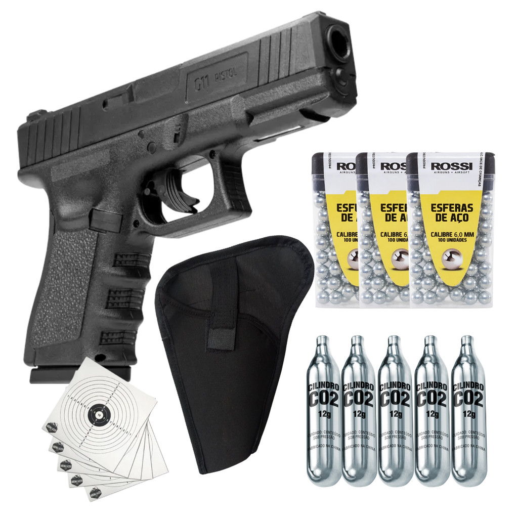 Kit Pistola Pressão G11 6mm + 5 Co2 + 300 Esferas
