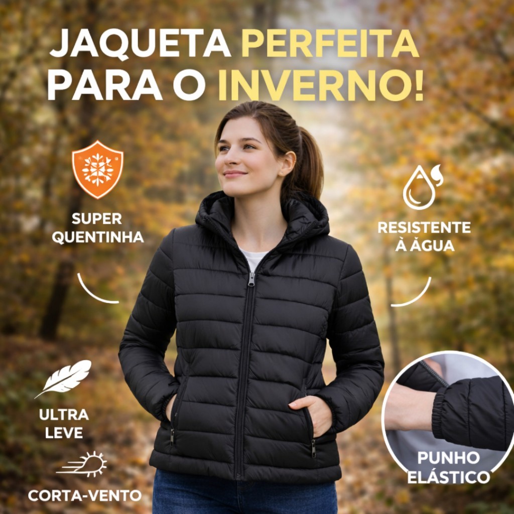 Jaqueta Bobojaco Puffer Feminina Capuz Removível 